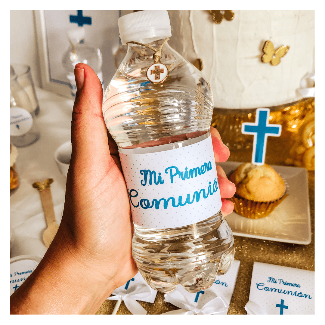10 DETALLE ETIQUETA BOTELLA DE AGUA CLASICO AZUL